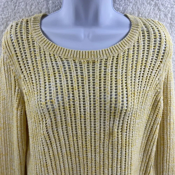 Talbots Womens M Yellow Open Weave Knit Pullover Crewneck Sweater Minimalist - Picture 4 of 11